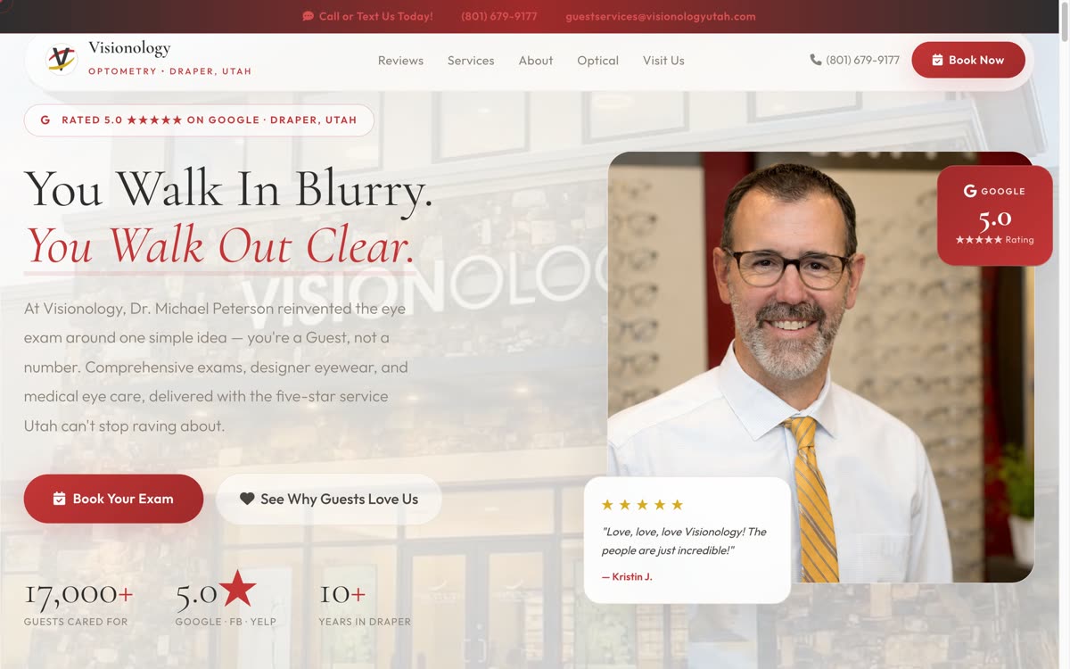 Visionology website on desktop