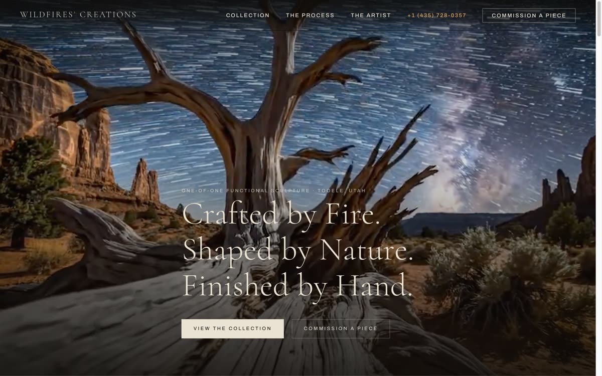 Wildfires' Creations website on desktop