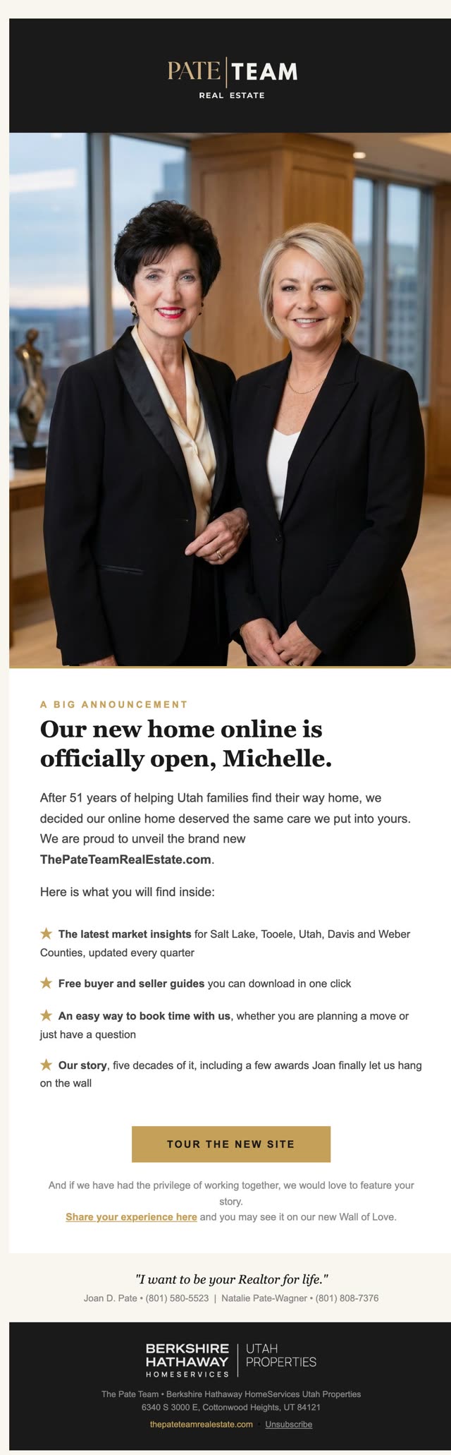 The Pate Team launch email announcing the new website