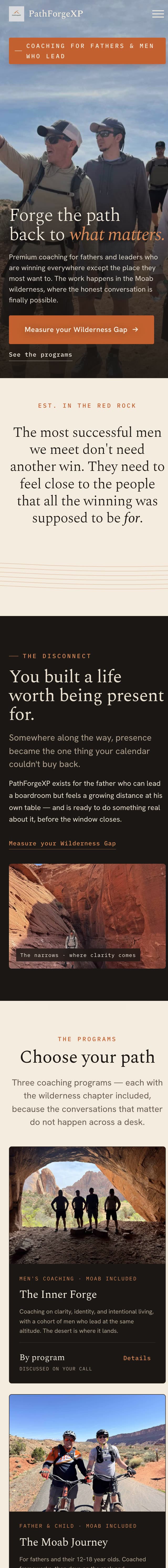 PathForgeXP website scrolling on a phone