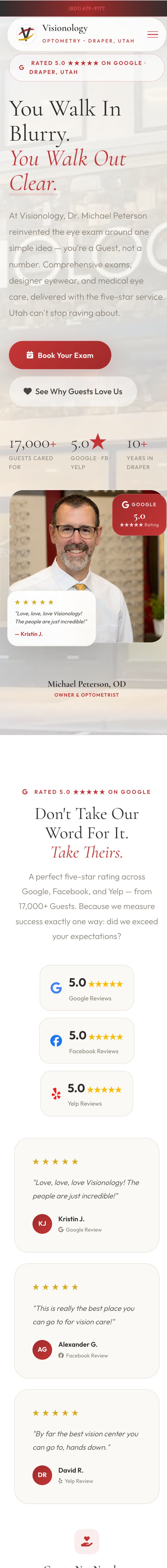 Visionology website scrolling on a phone