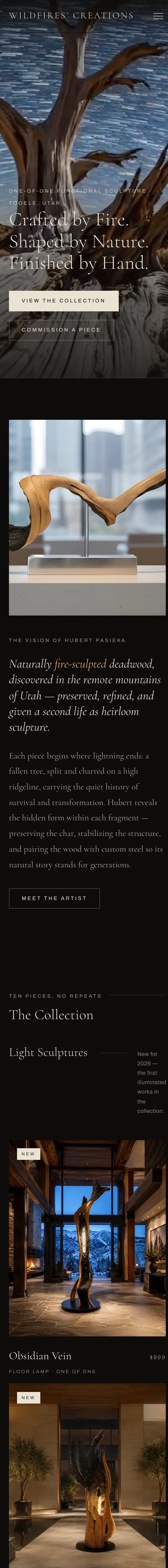 Wildfires' Creations website scrolling on a phone